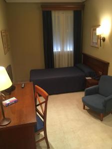 洛斯帕拉西奥西维利亚夫兰卡马诺洛梅奥酒店 的客厅配有床和桌子