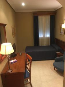 洛斯帕拉西奥西维利亚夫兰卡马诺洛梅奥酒店 的客厅配有床、桌子和书桌