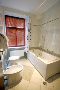 萨莫博尔Hotel Lavica的浴室配有卫生间、浴缸和水槽。