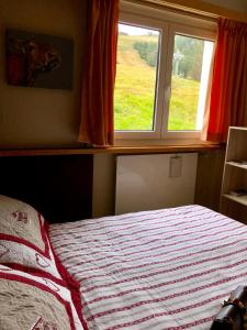 阿尔卑斯休斯山Camera Alpe di Siusi的卧室在窗户前配有一张床