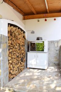 克尔贾利Holiday Home Vilata的厨房配有炉灶和石墙