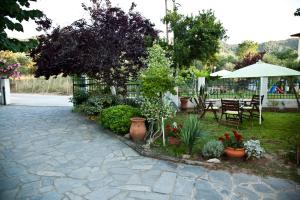 沃尔沃罗Emi House的花园设有桌椅和植物