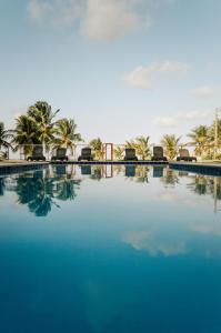 伊塔马拉卡Manga Verde Beach Residence的一座棕榈树环绕的大型游泳池