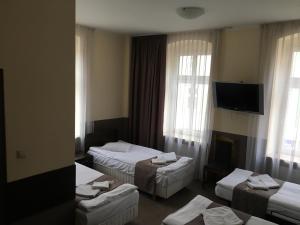 希隆斯克地区宗布科维采Dolnośląski的一间酒店客房,设有三张床和一台平面电视