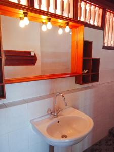 罗威那Rini hotel的一间带水槽和镜子的浴室