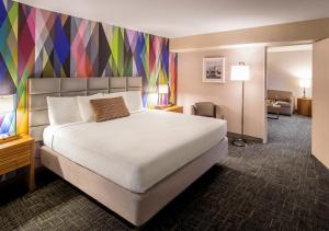 里诺德洛瑟柯斯瑟柯斯里诺赌场酒店的一间卧室设有一张大床和色彩缤纷的墙壁