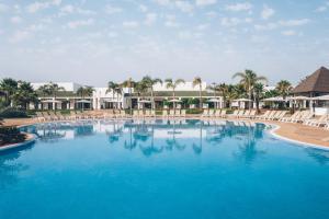 萨伊迪耶伊波罗之星度假酒店的一个带椅子和棕榈树的大型蓝色游泳池
