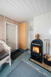 TölväJokiniemen Matkailu Cottages的客厅设有壁炉和沙发。