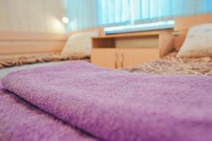 第聂伯罗Vishnya Hostel的紫色毯子,房内的紫色床
