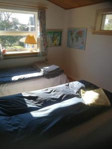 JellingWoody B&B的一间卧室设有两张床和窗户。