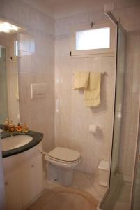 特雷梅佐Casa Fantasia的浴室配有卫生间、盥洗盆和淋浴。