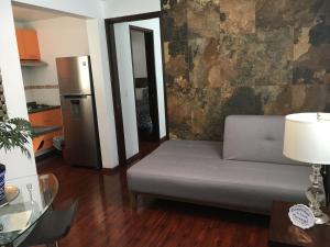 墨西哥城卡萨摩尔卡耶公寓的带沙发和冰箱的客厅