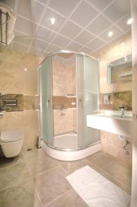 萨姆松肯特酒店的带淋浴、盥洗盆和卫生间的浴室
