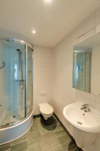 桑迪福德PREMIER SUITES Dublin, Sandyford的浴室配有卫生间、盥洗盆和淋浴。