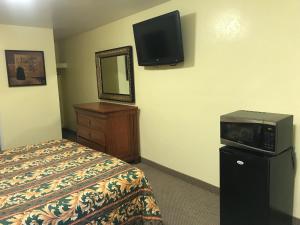 埃斯孔迪多Hacienda Motel的酒店客房设有一张床和墙上的电视