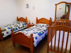 洛斯·亚诺斯·德·阿里丹Casa Óscar的一间卧室设有两张单人床和一面镜子