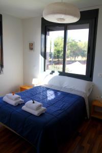 Picón欧列塔尼旅馆的一间卧室配有蓝色的床和毛巾
