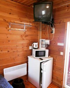 拉彭兰塔Miekkalan aitat的一间带电视和微波炉的客厅