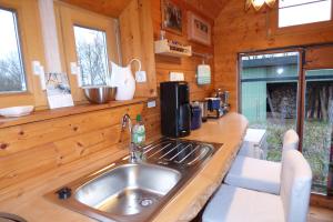 WagersrottZirkuswagen nahe Ostsee und Schlei的小木屋内的厨房配有水槽