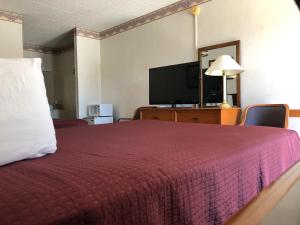KewaneeKewanee Motor Lodge的配有一张床和一台平面电视的酒店客房
