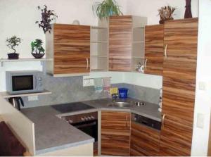 布利克森塔勒安内玛瑞公寓的一个带木制橱柜和水槽的厨房
