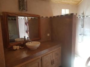 萨利波图尔Keur Palmier Saly的一间带水槽、镜子和淋浴的浴室