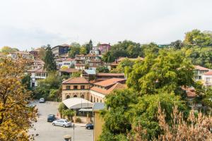 普罗夫迪夫Domus Apartments Old Town的山丘上的城镇,设有停车场