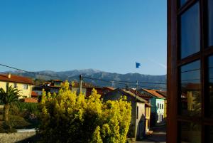 利亚内斯Casa Rural El Ñeru的从鲜花盛开的小镇的窗户欣赏美景
