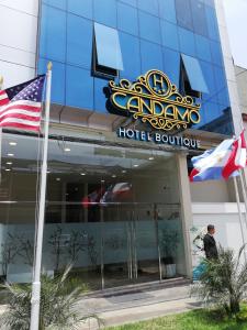 利马Hotel Candamo的前面有美国国旗的酒店大楼