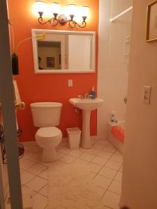自由港市Bajamar Your Second Home Guest Property的一间带卫生间、水槽和镜子的浴室