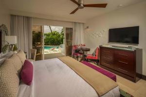 VigieSandals Halcyon Beach All Inclusive - Couples Only的一间卧室配有一张床和一台平面电视