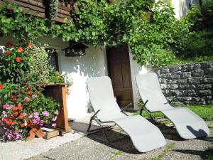 维尔芬翁霍克豪斯尔公寓的两把白色椅子坐在鲜花房子前面