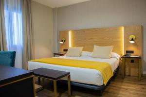 托莱多曾特拉尔马约拉尔酒店的酒店客房设有一张带黄色毯子的大床