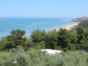 罗迪-加尔加尼科里帕维拉焦酒店的从山丘上欣赏海滩美景