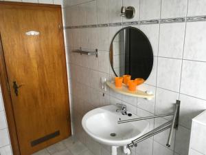 哈伦贝格Haus Nova am Bollerberg的一间带水槽和镜子的浴室