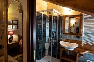 萨奥兹-杜尔克斯Etoile des Neiges的一间带玻璃淋浴和水槽的浴室