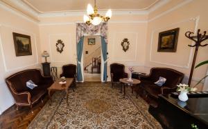 多瑙凯西Kikelet Villa的客厅配有椅子和吊灯。