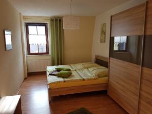 施瓦岑贝格Ferienwohnung am Schwarzwasser的一间卧室设有一张床和一个窗口