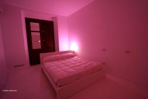 巴鲁米尼迪赛泽罗阿菲塔卡米尔旅馆的粉红色客房内的一间卧室,配有一张床