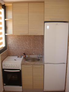 斯韦蒂·斯特凡Apartments Orfej的厨房配有白色冰箱和水槽