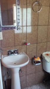 兹拉胡恩Cabañas AURORA的浴室设有白色水槽和镜子