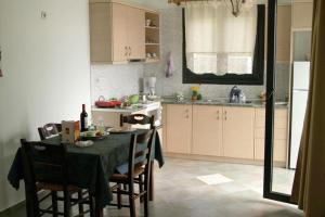 科尔维利Villa Platanaki的带桌椅的厨房和带水槽的厨房