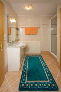 阿布特瑙豪斯阿尔盘格伦酒店的浴室铺有绿色地毯。