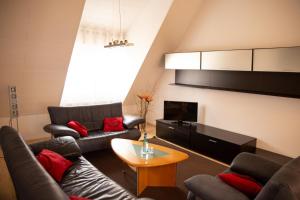 埃尔巴赫万普斯图布酒店的客厅配有两张沙发和一台电视机