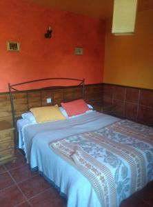 阿雷纳斯德圣佩德罗Casa Rural Las Gesillas的橙色墙壁间的一张床