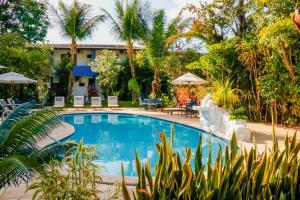 皮帕Pousada Arriba Pipa的棕榈树度假村的游泳池