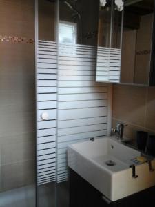 瓦尔代布洛尔les Millefonds的浴室配有白色水槽和淋浴。
