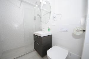 加拉茨Apartament Panoramic的一间带卫生间、水槽和镜子的浴室