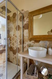 卢卡Perle d'Ambra的一间带水槽和玻璃淋浴的浴室