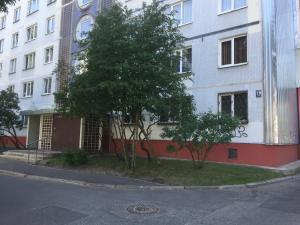 里加Kvartira v Rige的前面有棵树的白色建筑